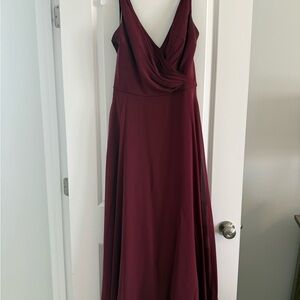 David’s Bridal Alfred Angelo Deep Burgundy Maxi Dress with Draped V-Neck